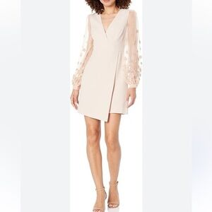 BCBGMaxAzria Emery Organza Floral Sleeve Fit and Flare Wrap Evening Dress sz 12